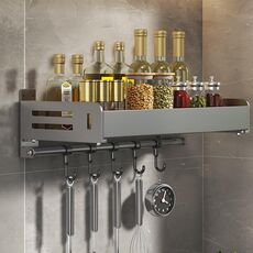 Porta spezie da cucina a parete in acciaio al carbonio, portasciugamani da bagno, 40 cm con ganci