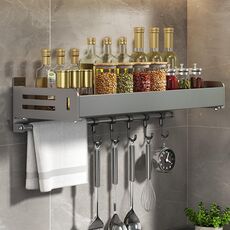 Porta spezie da cucina a parete in acciaio al carbonio, portasciugamani da bagno, 50 cm con ganci