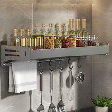 Porta spezie da cucina a parete in acciaio al carbonio, portasciugamani da bagno, 60 cm con ganci