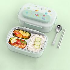 Contenitore per il pranzo in acciaio inossidabile 316 isolato, contenitore per il pranzo portatile per bambini, stile: verde chiaro, 3 griglie