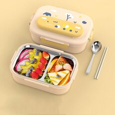 Contenitore per il pranzo in acciaio inossidabile 316 isolato, contenitore per il pranzo portatile per bambini, stile: giallo chiaro, 2 griglie