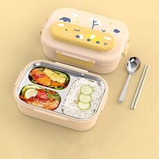 Contenitore per il pranzo in acciaio inossidabile 316 isolato, contenitore per il pranzo portatile per bambini, stile: giallo chiaro, 3 griglie