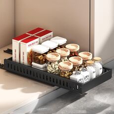 Mensola estraibile per pentole e padelle da cucina, organizer per piano di lavoro, vassoio per piatti, 42 cm, nero