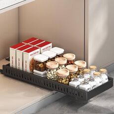 Mensola estraibile per pentole e padelle da cucina, organizer per piano di lavoro, vassoio per piatti, 52 cm, nero