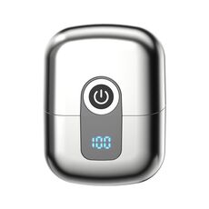 Rasoio elettrico portatile mini a doppia testina per uomo - Display LCD, lame flottanti, impermeabile, ricaricabile tramite USB-C (argento)