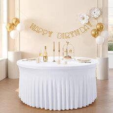 Tovaglia elastica in poliestere da 4 piedi, per banchetti nuziali, decorazioni per feste, tovaglia rotonda da ufficio (bianca)