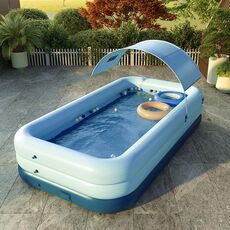 Piscina gonfiabile automatica senza fili in PVC per uso domestico Piscina per bambini Piscina grande piscina in plastica all'aperto con tettoia, dimensioni: 2,1 m (blu)