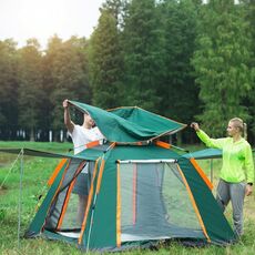 Tenda da campeggio a quattro lati con apertura automatica a velocità antipioggia per 3-4 persone all'aperto, stile: vinile automatico (verde scuro)