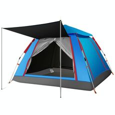 Tenda da campeggio a quattro lati con apertura automatica per 3-4 persone, ispessimento della spiaggia, antipioggia, stile: vinile grande aggiornato (azzurro cielo)