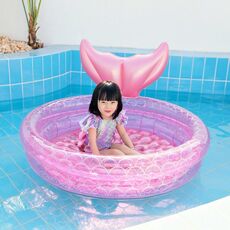 Gonfiabile a forma di sirena Piscina Casa Bambini Baby Pink Piscina rotonda Cuscino d'aria galleggiante, Dimensioni: 120 cm