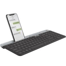 Logitech K580 Tastiera wireless multi-dispositivo sottile e leggera a doppia modalità con supporto per telefono (nera)