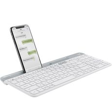 Logitech K580 Tastiera wireless multi-dispositivo sottile e leggera a doppia modalità con supporto per telefono (bianca)
