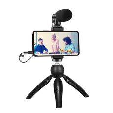 Pulluz Live Broadcast Smartphone Video Vlogger Kit Kit Microfono + Treppiede Mount + Supporto per morsetto telefonico (nero)
