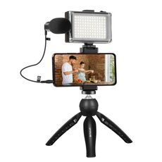Pulluz Live Broadcast Smartphone Voto Vlogger Kit Vlogger con microfono + Lampada a LED + Treppiede Mount + Supporto per serraggio per telefono (nero)