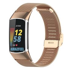 Cinturino per orologio con fibbia in metallo milanese xDfind per Fitbit Charge 6/5 (oro rosa)