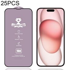 Per iPhone 16 Plus / 15 Plus 25 pezzi Pellicola in vetro temperato ad arco largo in alluminio 9H 0,4 mm