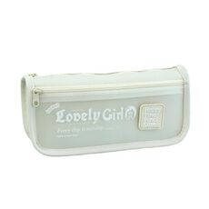 Grazioso astuccio portapenne di grande capacità con tasca frontale trasparente per materiale scolastico (beige)