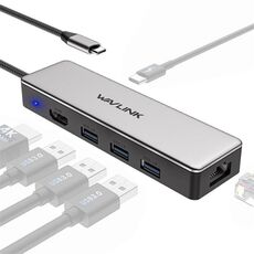 WAVLINK UHP3413 Adattatore hub per dispositivi 4K Thunderbolt 3 Type-C 6 in 1 Docking station USB-C