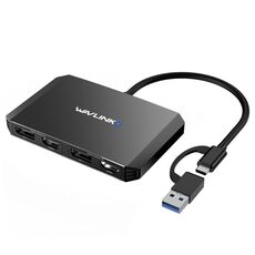 WAVLINK WL-UG69DH2 Splitter adattatore DisplayPort da USB+Tipo-C a doppio monitor HD 4K (Nero)