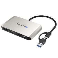 WAVLINK WL-UG69DH2 Splitter adattatore DisplayPort da USB+Tipo-C a doppio monitor HD 4K (Argento)