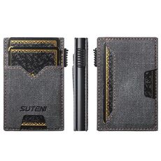 Il pulsante dello slot per carte bifacciale in denim Suteni espelle automaticamente la scatola delle carte (nero)