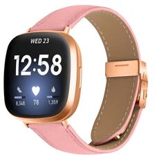 Cinturino per Fitbit Versa 3/4 in pelle con fibbia posteriore tartarugata in oro rosa e trama litchi (rosa)