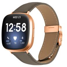 Cinturino per Fitbit Versa 3/4 in pelle con fibbia posteriore tartarugata in oro rosa e trama litchi (grigio)