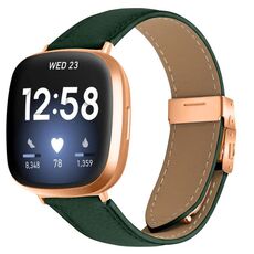 Cinturino per Fitbit Versa 3/4 in pelle con fibbia posteriore tartarugata in oro rosa e trama litchi (verde)