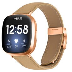Cinturino per Fitbit Versa 3/4 in pelle con fibbia posteriore tartarugata in oro rosa e trama litchi (cammello)