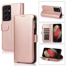 Per Samsung Galaxy S21 Ultra 5G Case in pelle a flip orizzontale in cerniera in microfibra (oro rosa)