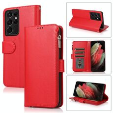 Per Samsung Galaxy S21 Ultra 5G Case in pelle a flip orizzontale in microfibra (rosso)