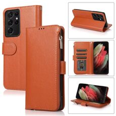 Per Samsung Galaxy S21 Ultra 5G Case in pelle a flip orizzontale in microfibra (marrone)