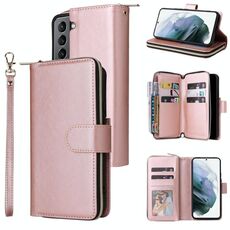 Per Samsung Galaxy S22 5G 9 Slot Casetto con cerniera Custodia per telefono (rosa oro)
