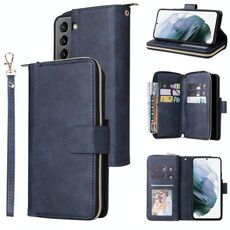 Per Samsung Galaxy S22 5G 9 Slot Casetto per il portafoglio con cerniera Custodia per telefono (blu)