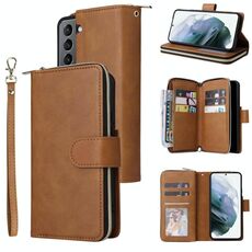 Per Samsung Galaxy S22 5G 9 Slot Casetto con cerniera con cerniera Custodia per telefono (Brown)