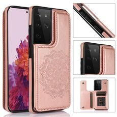Per Samsung Galaxy S21 Ultra 5G Double Buckle Mandala PU+TPU Telefono (oro rosa)