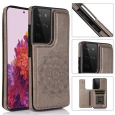 Per Samsung Galaxy S21 Ultra 5G Double Buckle Mandala PU+TPU Telefono (grigio)