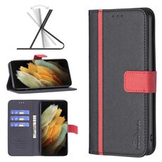Per Samsung Galaxy S21 Ultra 5G BF13 Case di telefono in pelle croce abbinata a colori (nero)