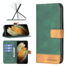 Per Samsung Galaxy S21 Ultra 5G BF11 Color Matching Skin Tenne in pelle Custodia (verde)