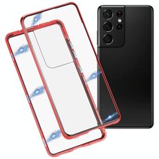Per Samsung Galaxy S21 Ultra 5G HD Magnetic Metal Temped Glass Case (rosso)
