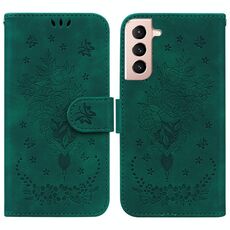 Per Samsung Galaxy S22 5G Case di telefono in pelle in pelle in rilievo a farfalla (verde)