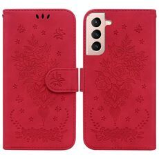 Per Samsung Galaxy S22 5G Custodia per telefono in pelle in rilievo in rilievo a farfalla (rosso)