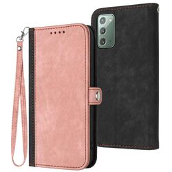 Custodia per telefono in pelle con cinturino a doppia piega con fibbia laterale per Samsung Galaxy Note20 (rosa)