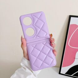 Per Huawei P50 Custodia protettiva pieghevole con motivo a diamante tascabile (viola)