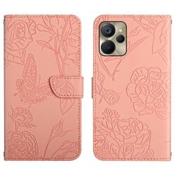 Per Realme 9i 5G HT03 Skin Feel Custodia per telefono in pelle goffrata con farfalla in rilievo (rosa)