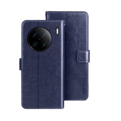 Custodia in pelle per vivo X90 Pro+ idewei Crazy Horse Texture (blu scuro)