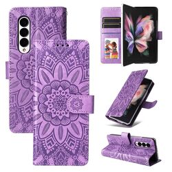 Per Samsung Galaxy Z Fold3 5G Custodia per telefono in pelle di girasole goffrata (viola)