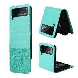 Per Samsung Galaxy Z Flip3 5G Custodia per telefono in pelle di girasole goffrata (verde)