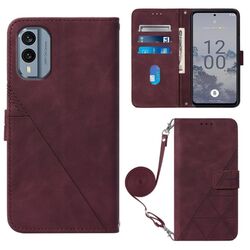 Per Nokia X30 5G Crossbody 3D Custodia per cellulare in pelle goffrata (rosso vino)