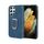 Cassa del telefono PU Supporto per Samsung Galaxy S22 Ultra 5G (blu)